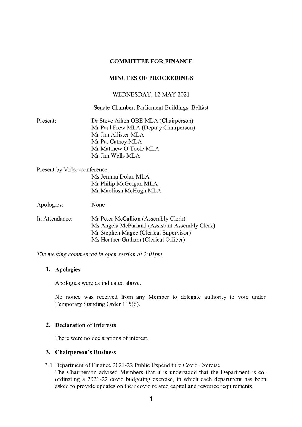 Minutes of Proceedings Template