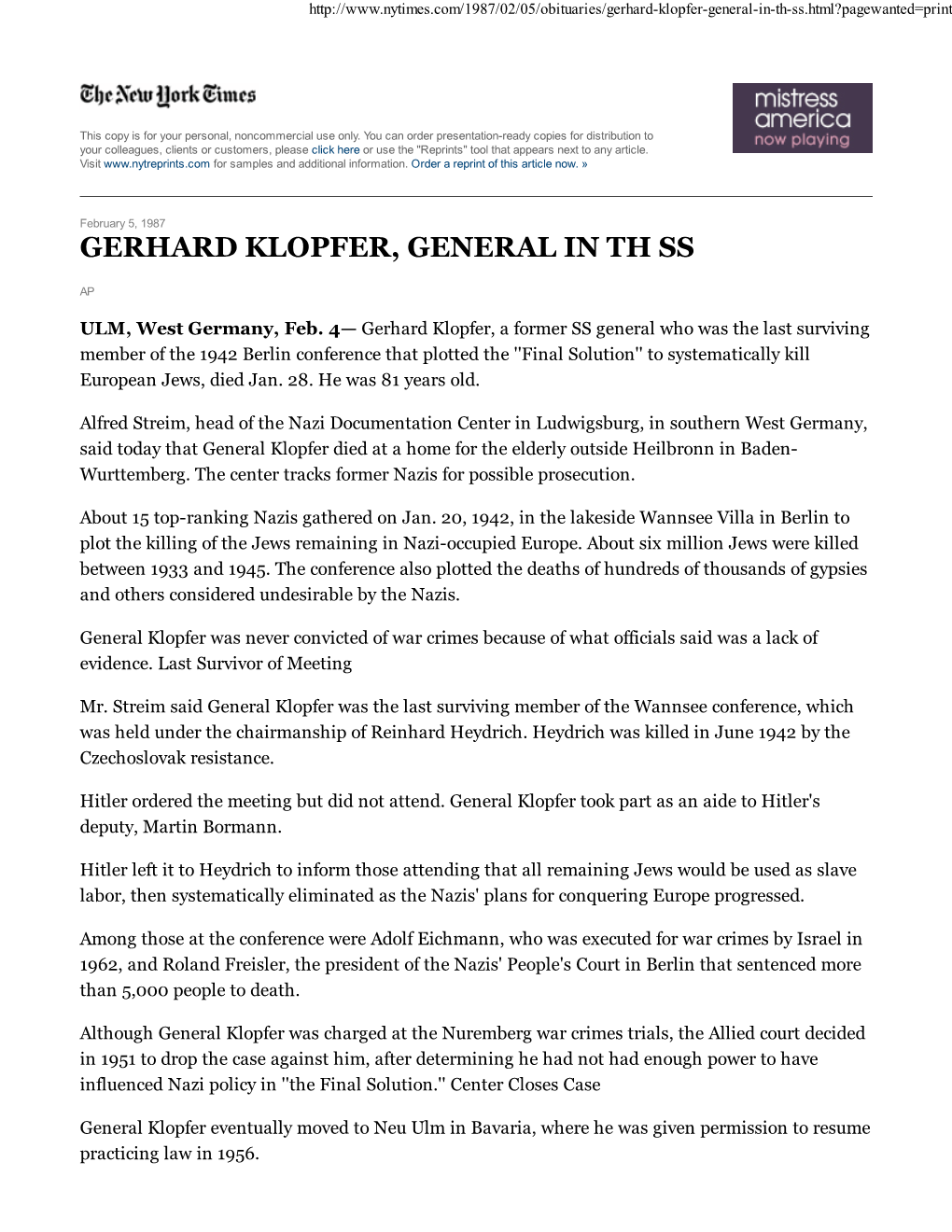 Gerhard Klopfer, General in Th Ss