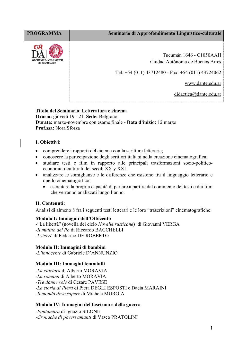 1 PROGRAMMA Seminario Di Approfondimento Linguistico