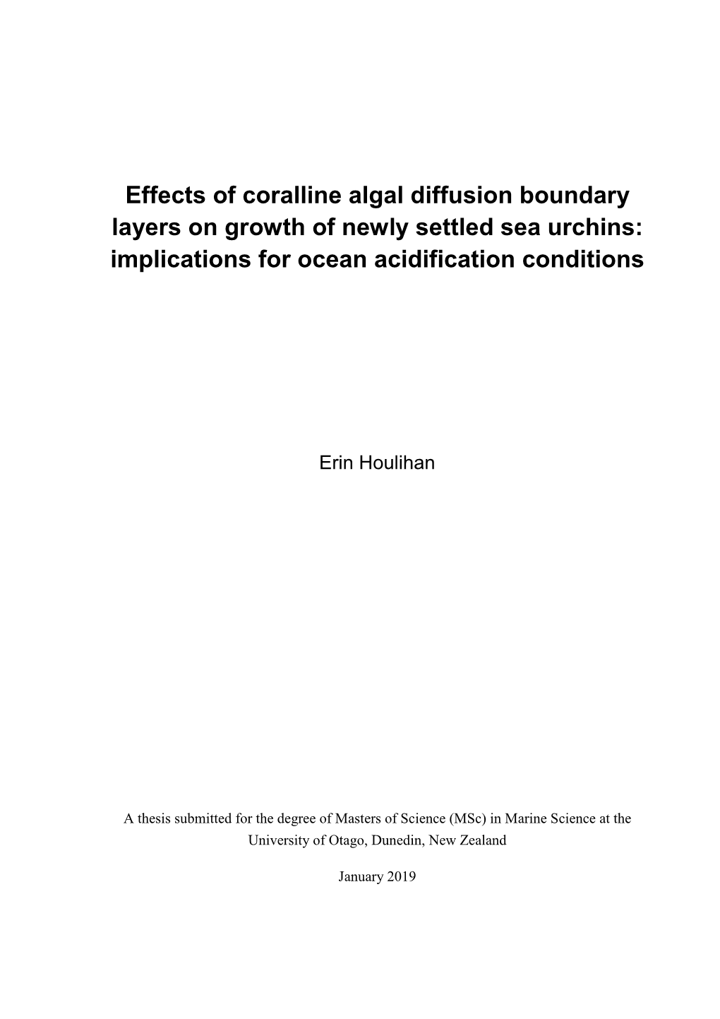 Effects of Coralline Algal Diffusion Boundary Layers on Growth of Newly Settled Sea Urchins: Implications for Ocean Acidification Conditions