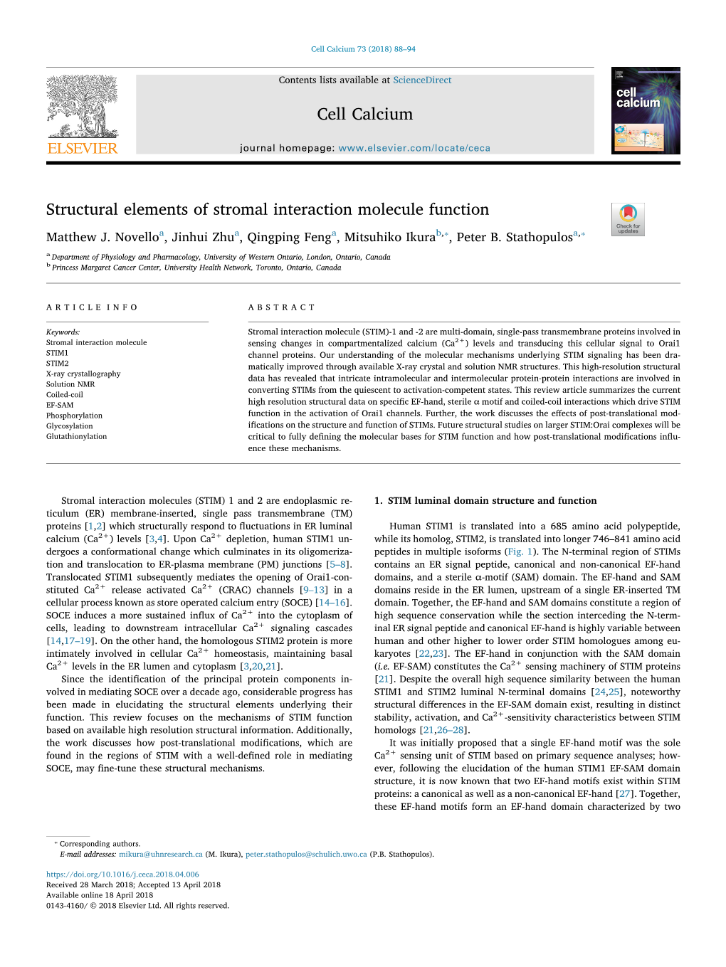 Structural Elements of Stromal Interaction Molecule Function T ⁎ ⁎ Matthew J