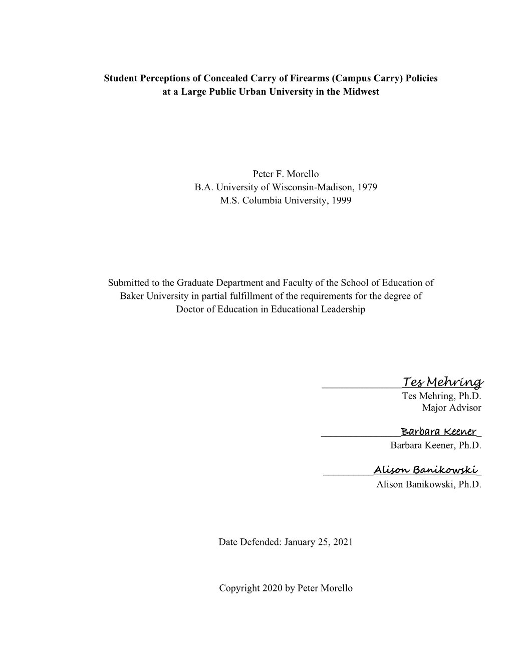 Student Perceptions of Concealed Carry of Firearms (Campus Carry) Policies at a Large Public Urban University in the Midwest