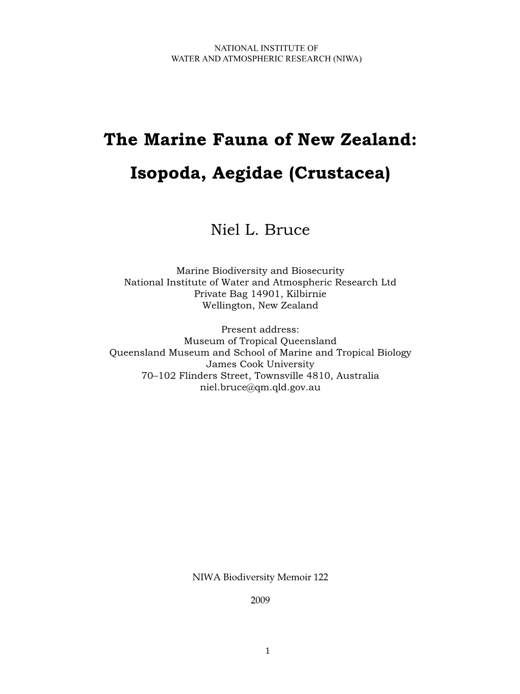 The Marine Fauna of New Zealand: Isopoda, Aegidae (Crustacea)