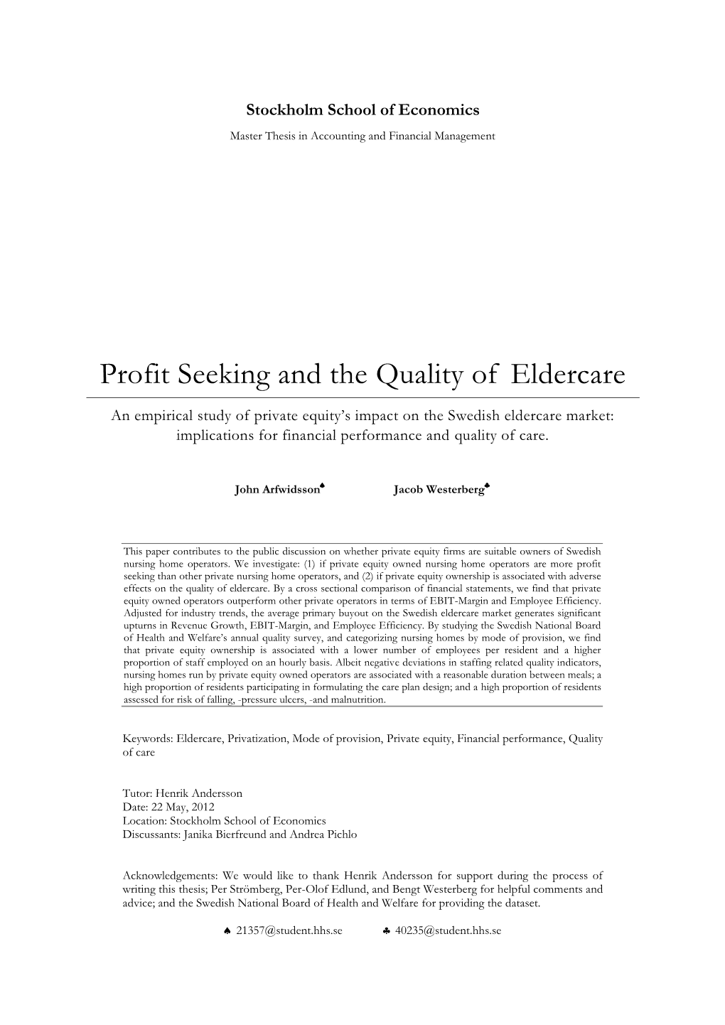 Profit Seeking and the Quality of Eldercare