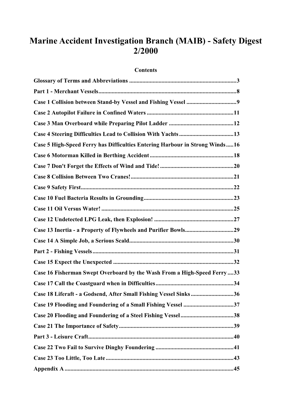 Marine Accident Investigation Branch (MAIB) - Safety Digest 2/2000