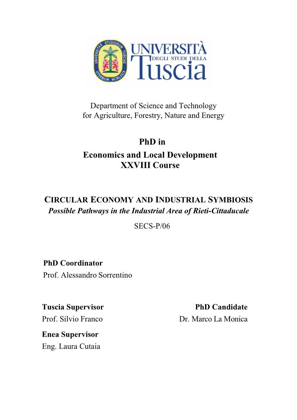 Phd in Economics and Local Development XXVIII Course