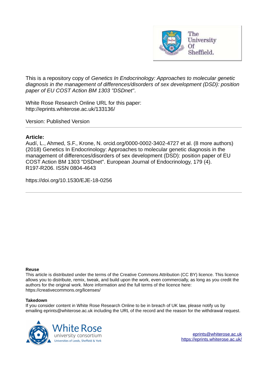 Approaches to Molecular Genetic Diagnosis in the Management of Differences/Disorders of Sex Development (DSD): Position Paper of EU COST Action BM 1303 