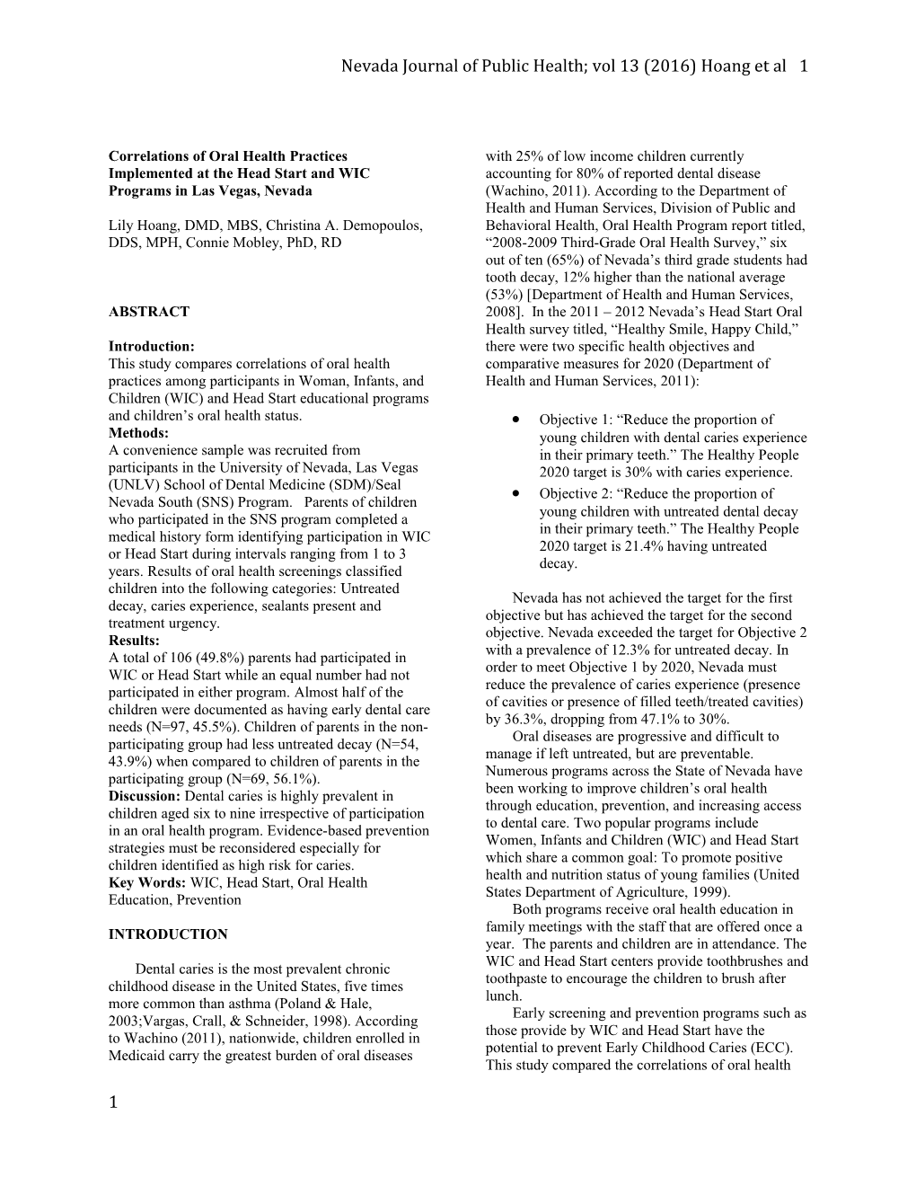 Nevada Journal of Public Health; Vol 13 (2016) Hoang Et Al 39