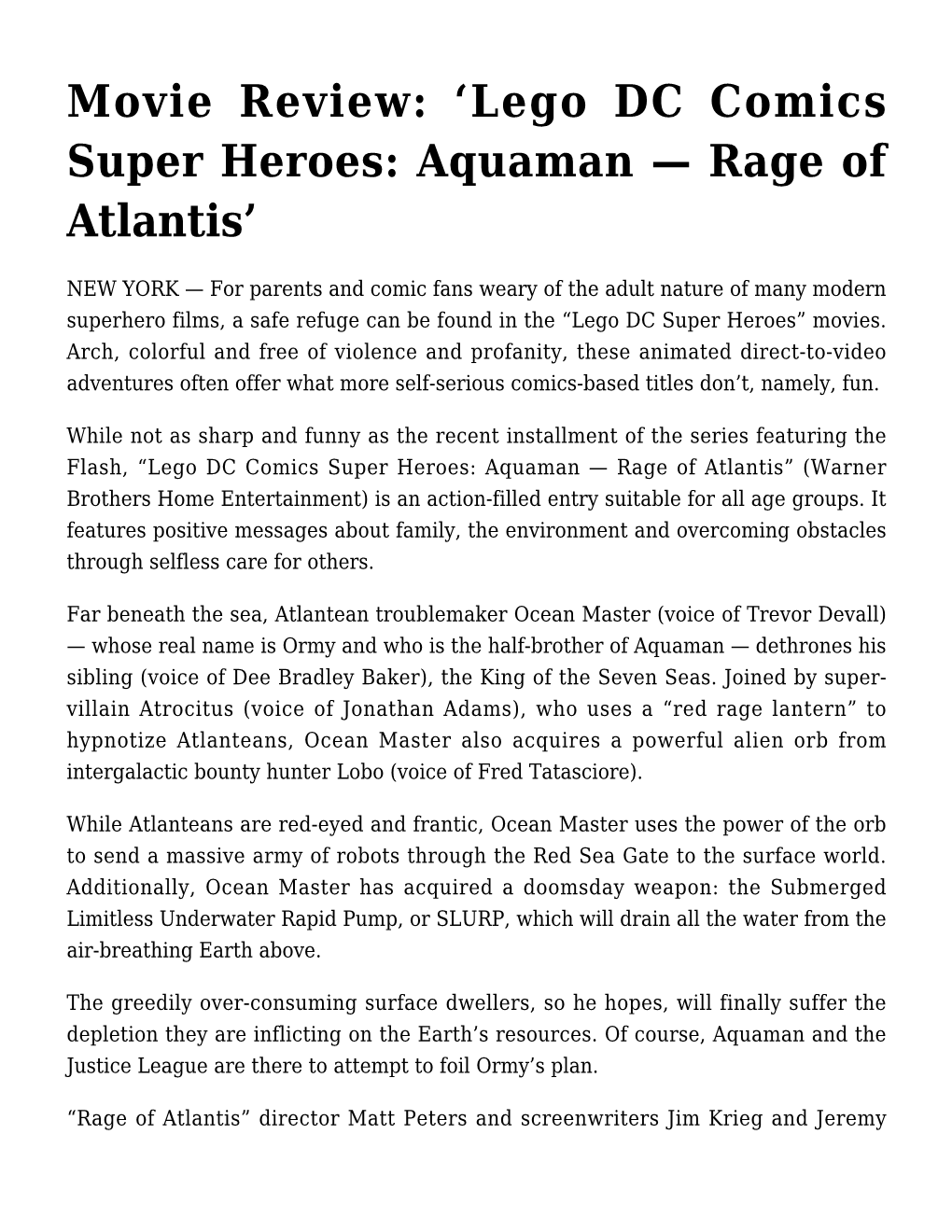 Lego DC Comics Super Heroes: Aquaman — Rage of Atlantis’