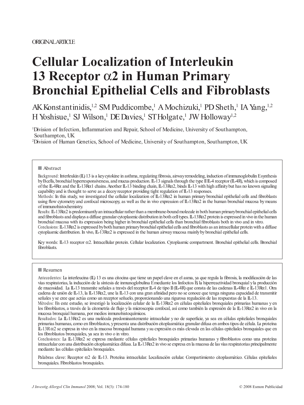 Cellular Localization of Interleukin 13 Receptor Α2 in Human Primary