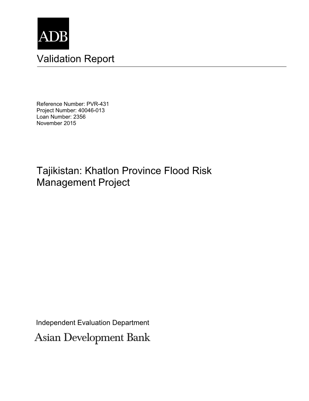 20151113 PVR 431 L2356 TAJ Khatlon Province Flood Risk