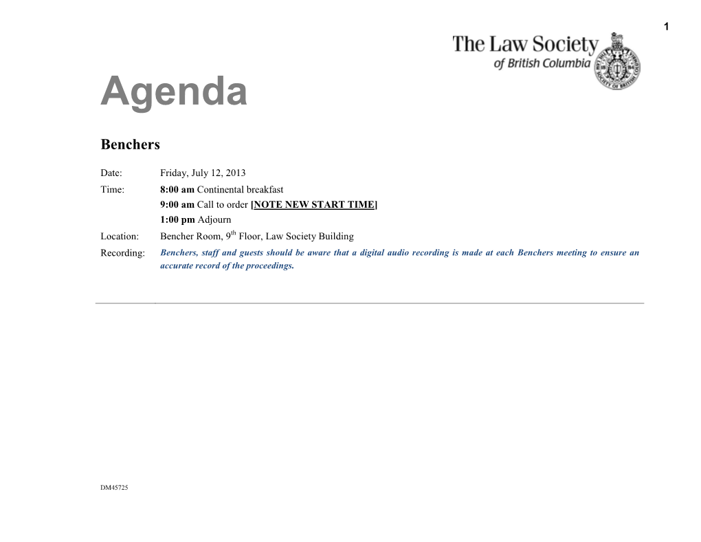 Agenda: Benchers Meeting, July 12