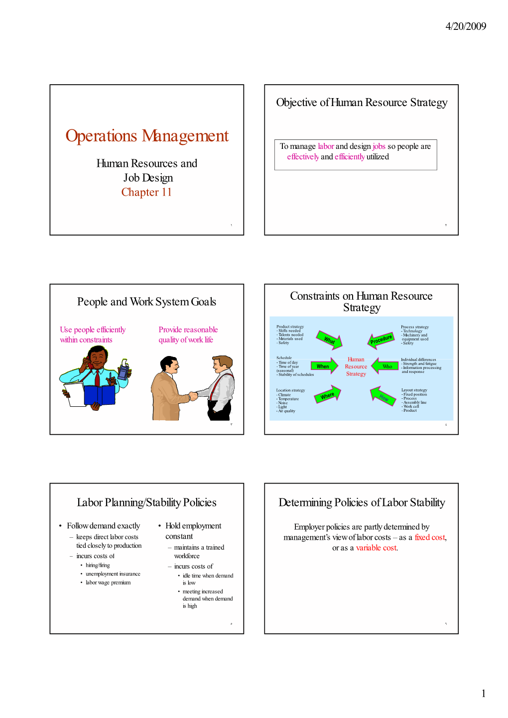 Operations Management to Manage Labor and Design Jobs So People Are Effectively and Efficiently Utilized Human Resources and Job Design Chapter 11