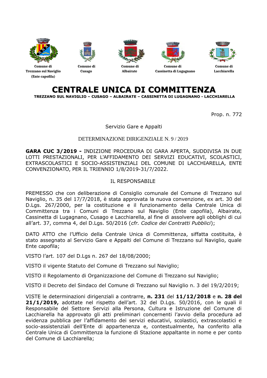 Centrale Unica Di Committenza Trezzano Sul Naviglio – Cusago – Albairate – Cassinetta Di Lugagnano - Lacchiarella