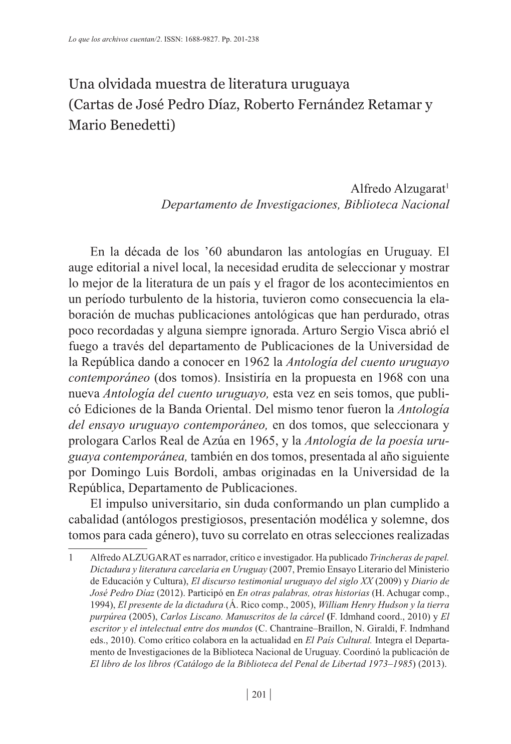 Una Olvidada Muestra De Literatura Uruguaya (Cartas De José Pedro Díaz, Roberto Fernández Retamar Y Mario Benedetti)