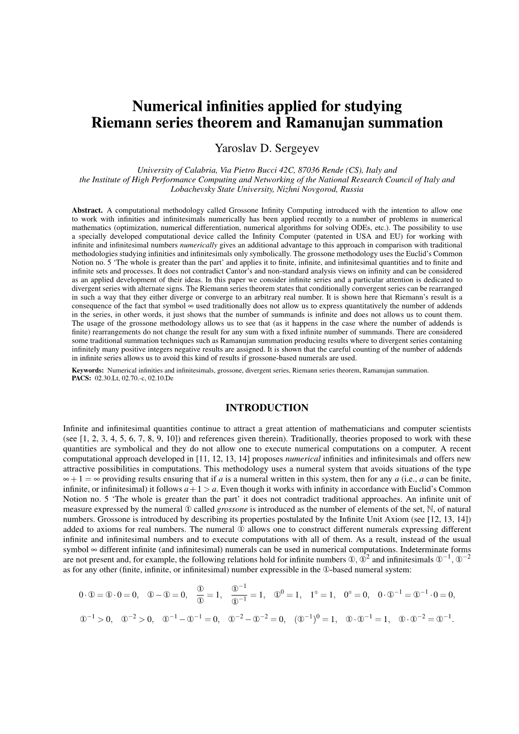 Numerical Infinities Applied for Studying Riemann Series Theorem