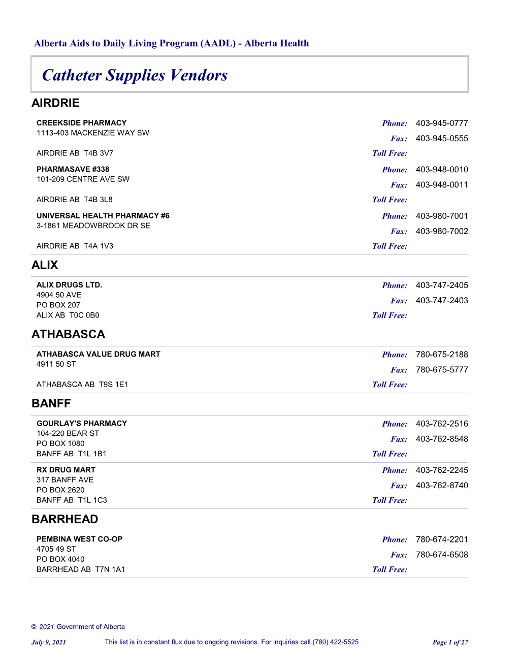 Catheter Supplies Vendors