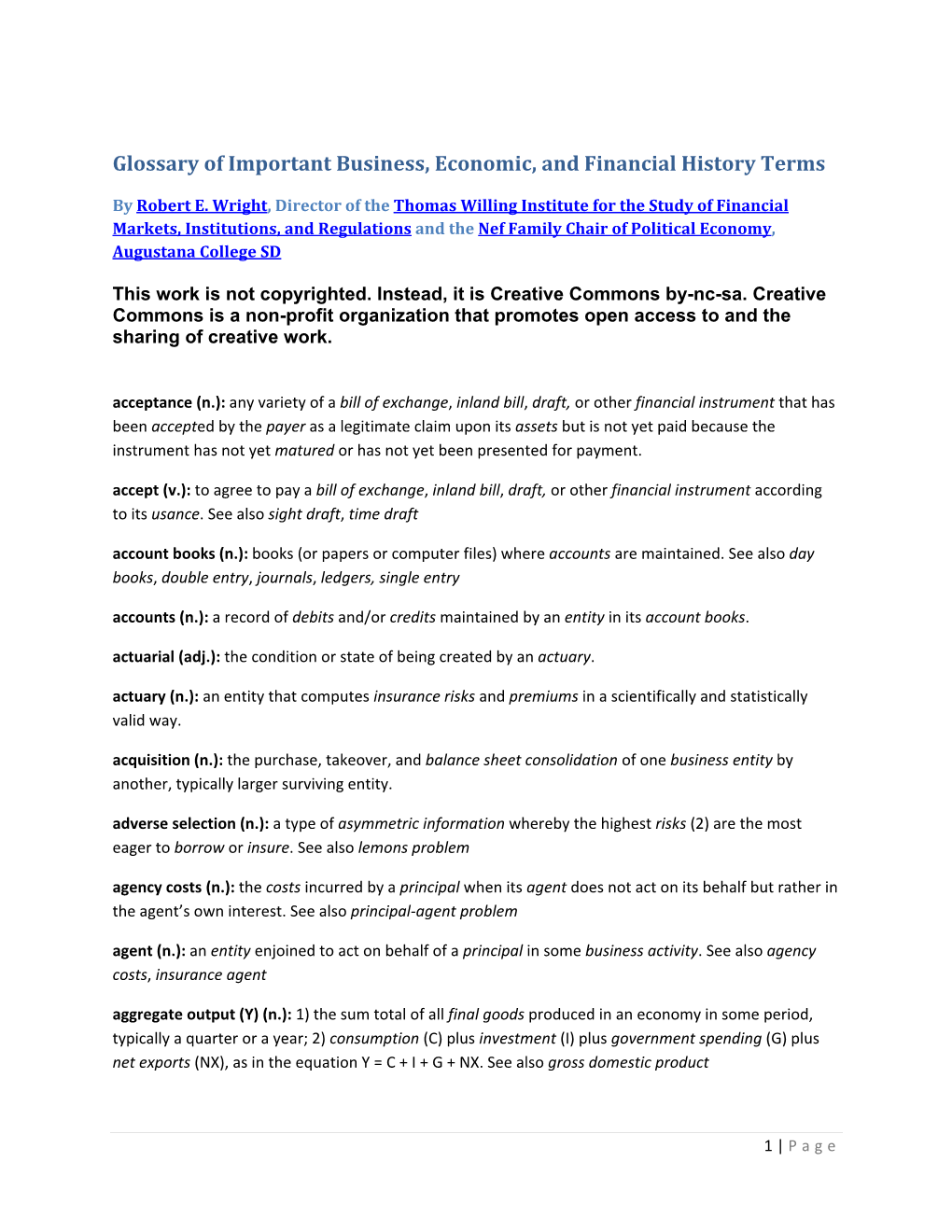 Glossary of Important Business, Economic, and Financial History Terms