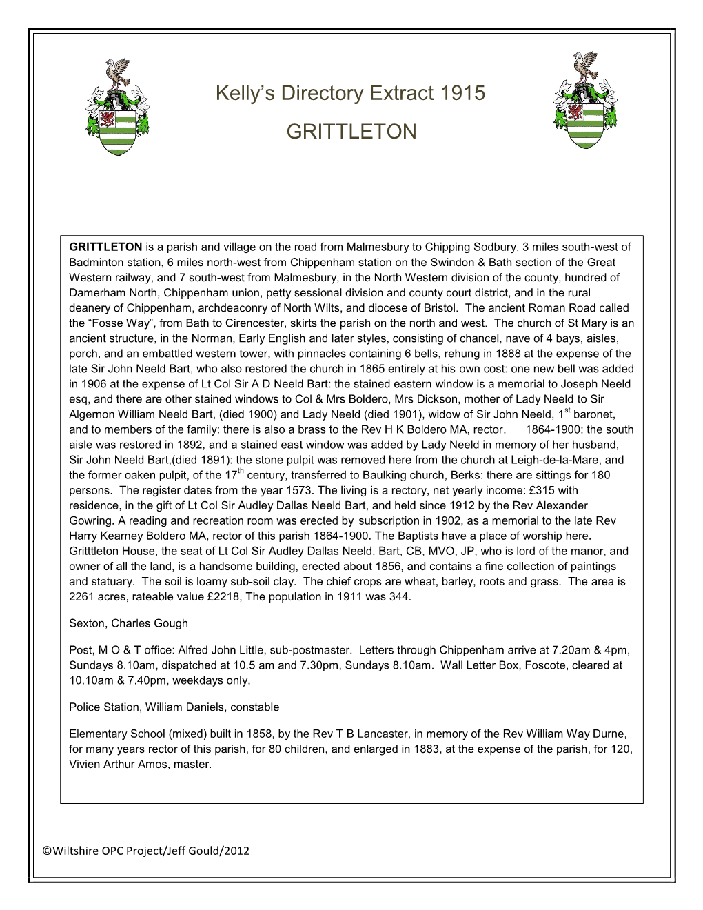 Kelly's Directory Extract 1915 GRITTLETON