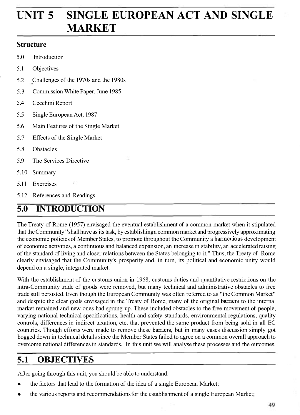 Unit 5 Single European Act and Single Market