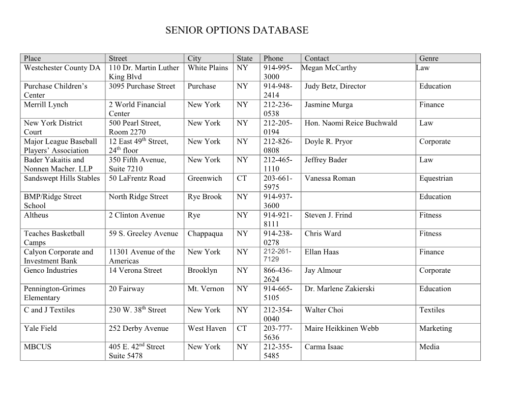 Senior Options Database