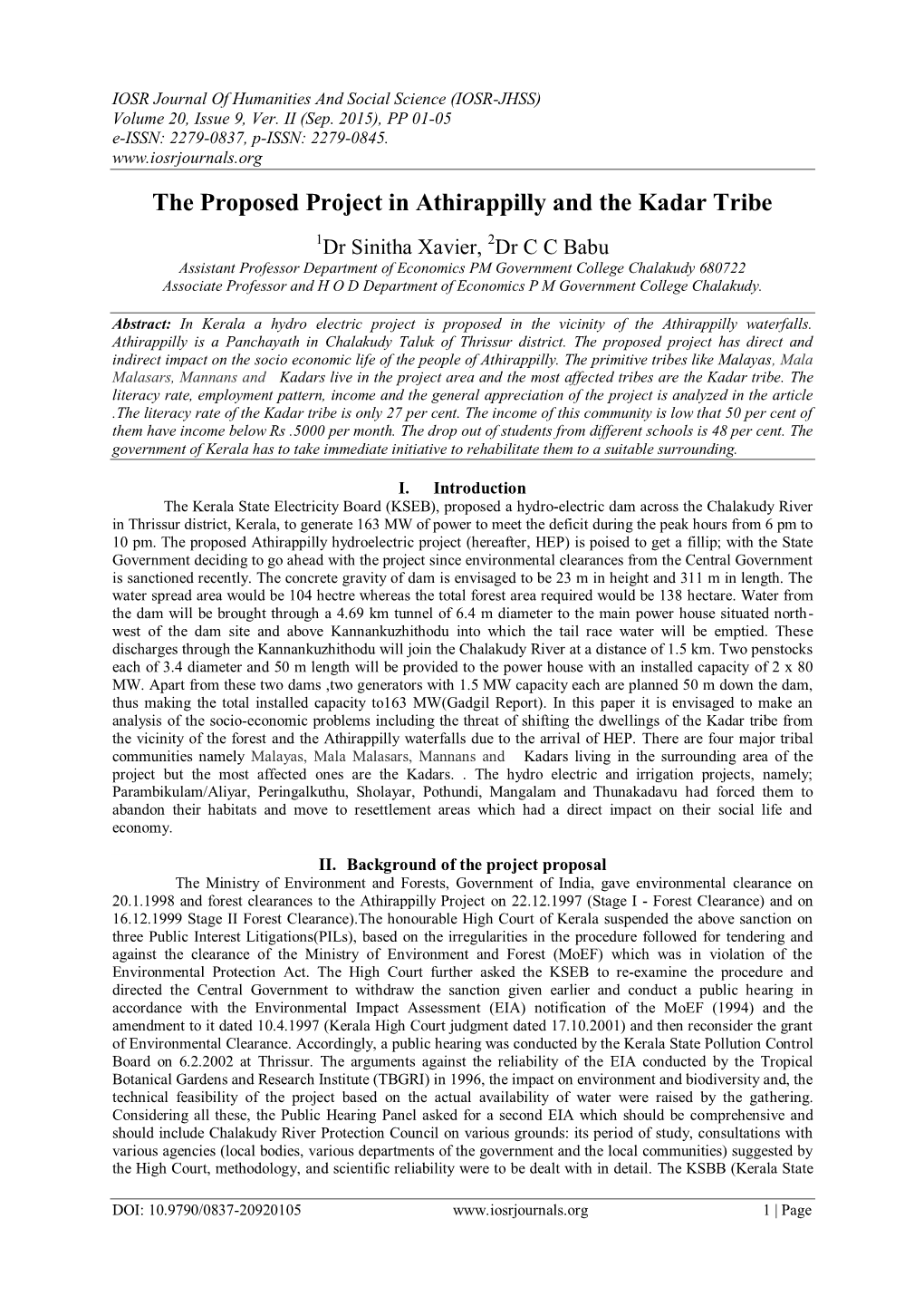 The Proposed Project in Athirappilly and the Kadar Tribe