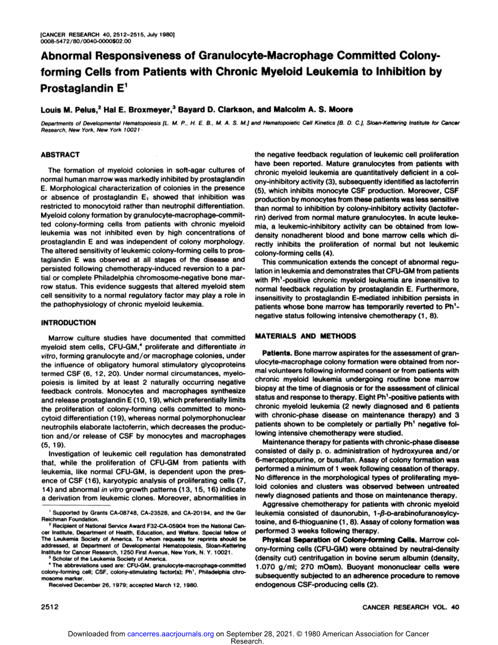 Forming Cells from Patients with Chronic Myeloid Leukemia to Inhibition by Prostaglandin E1