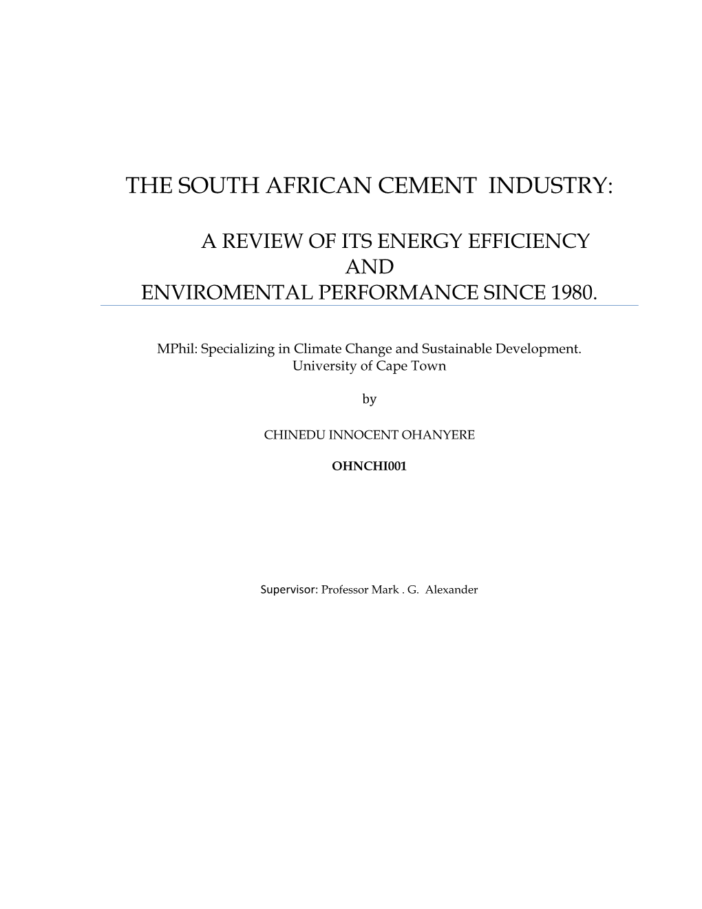 The South African Cement Industry: a Review of Its