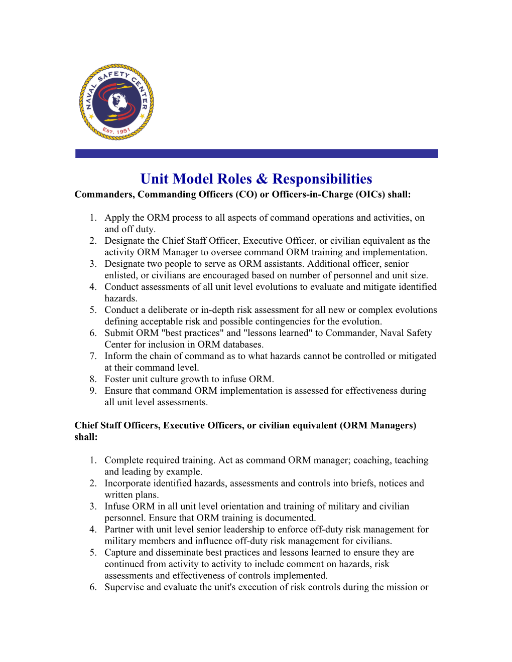 Unit Model Roles & Responsibilities