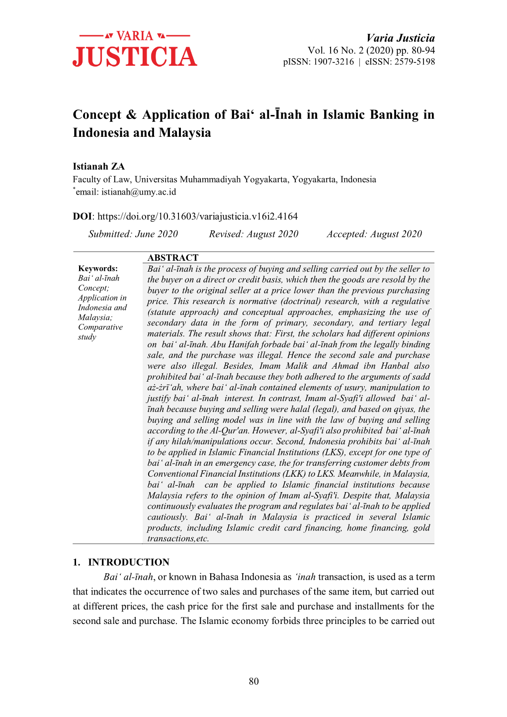 Concept & Application of Baiʻ Al-Īnah in Islamic Banking in Indonesia and Malaysia