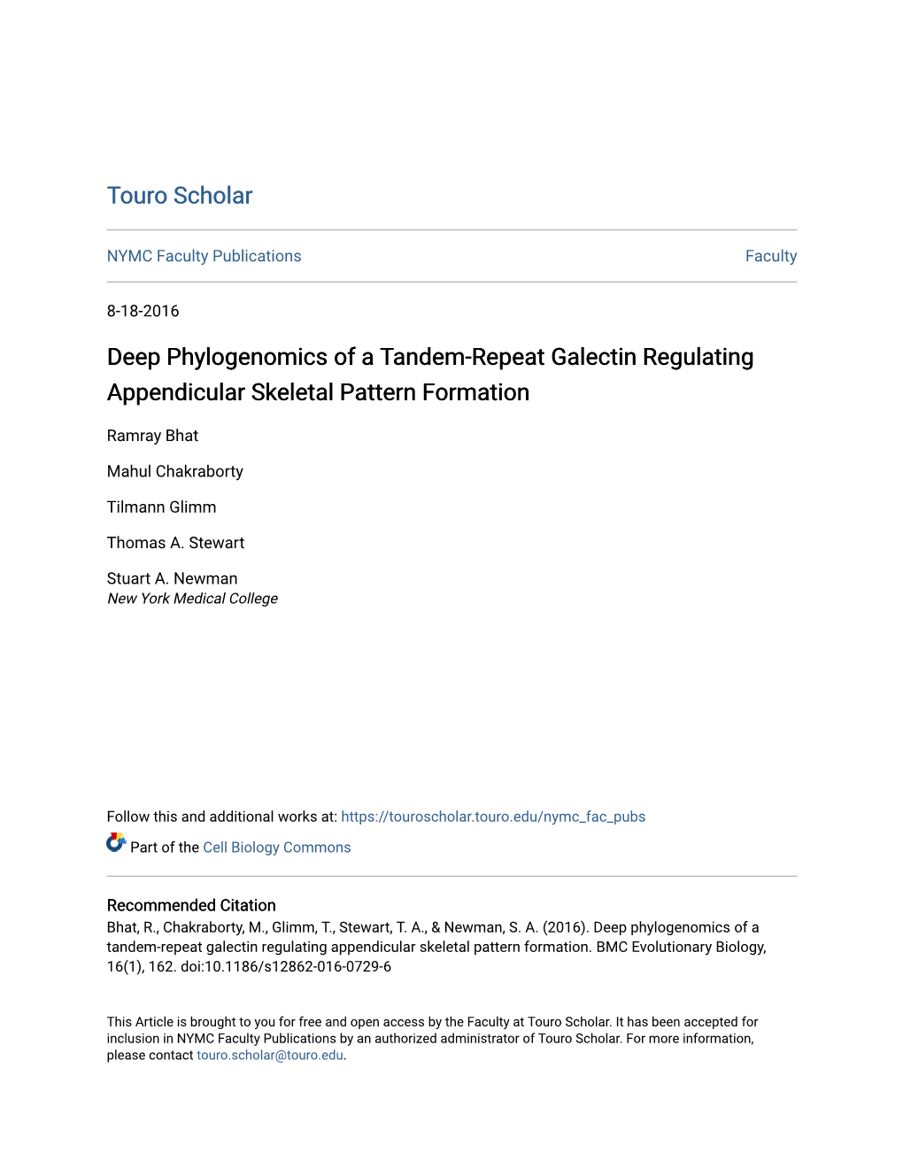 Deep Phylogenomics of a Tandem-Repeat Galectin Regulating Appendicular Skeletal Pattern Formation