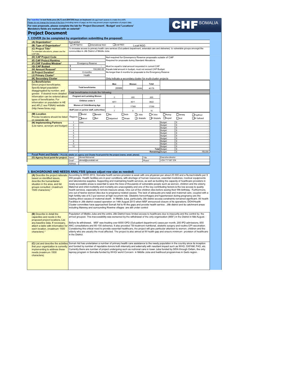 Project Document', 'Budget' and 'Locations' Mandatory Fields Are Marked with an Asterisk* Project Document 1