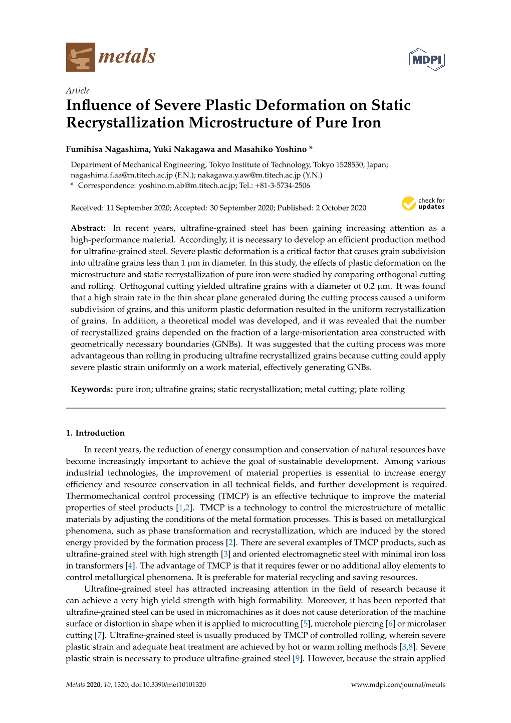 Influence of Severe Plastic Deformation on Static