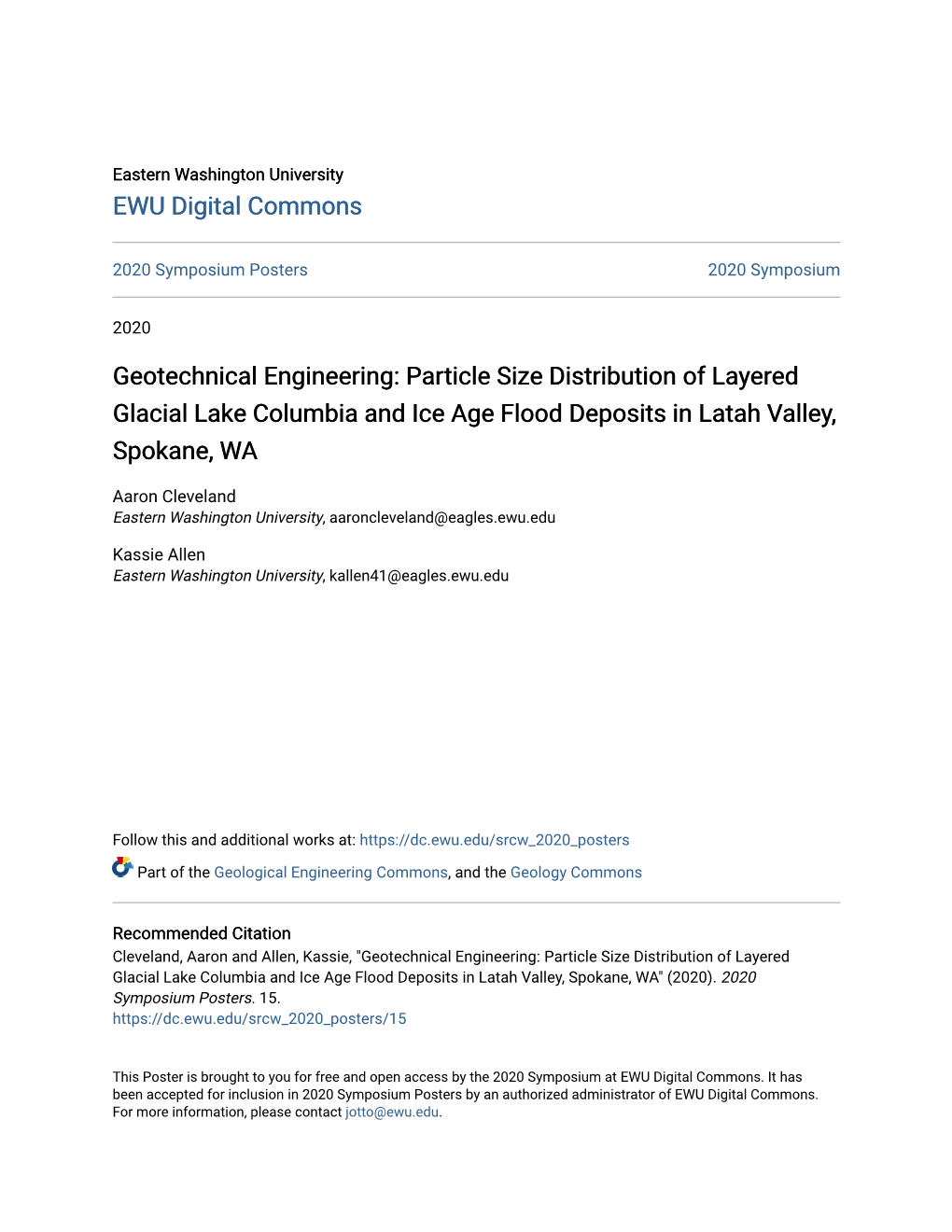 Particle Size Distribution of Layered Glacial Lake Columbia and Ice Age Flood Deposits in Latah Valley, Spokane, WA