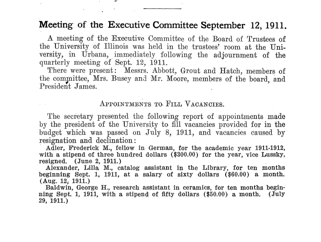 September 12, 1911, Minutes | UI Board of Trustees | Executive