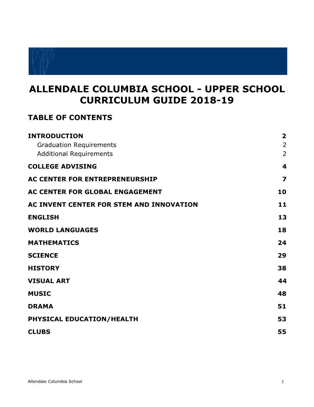 Upper School Curriculum Guide 2018-19
