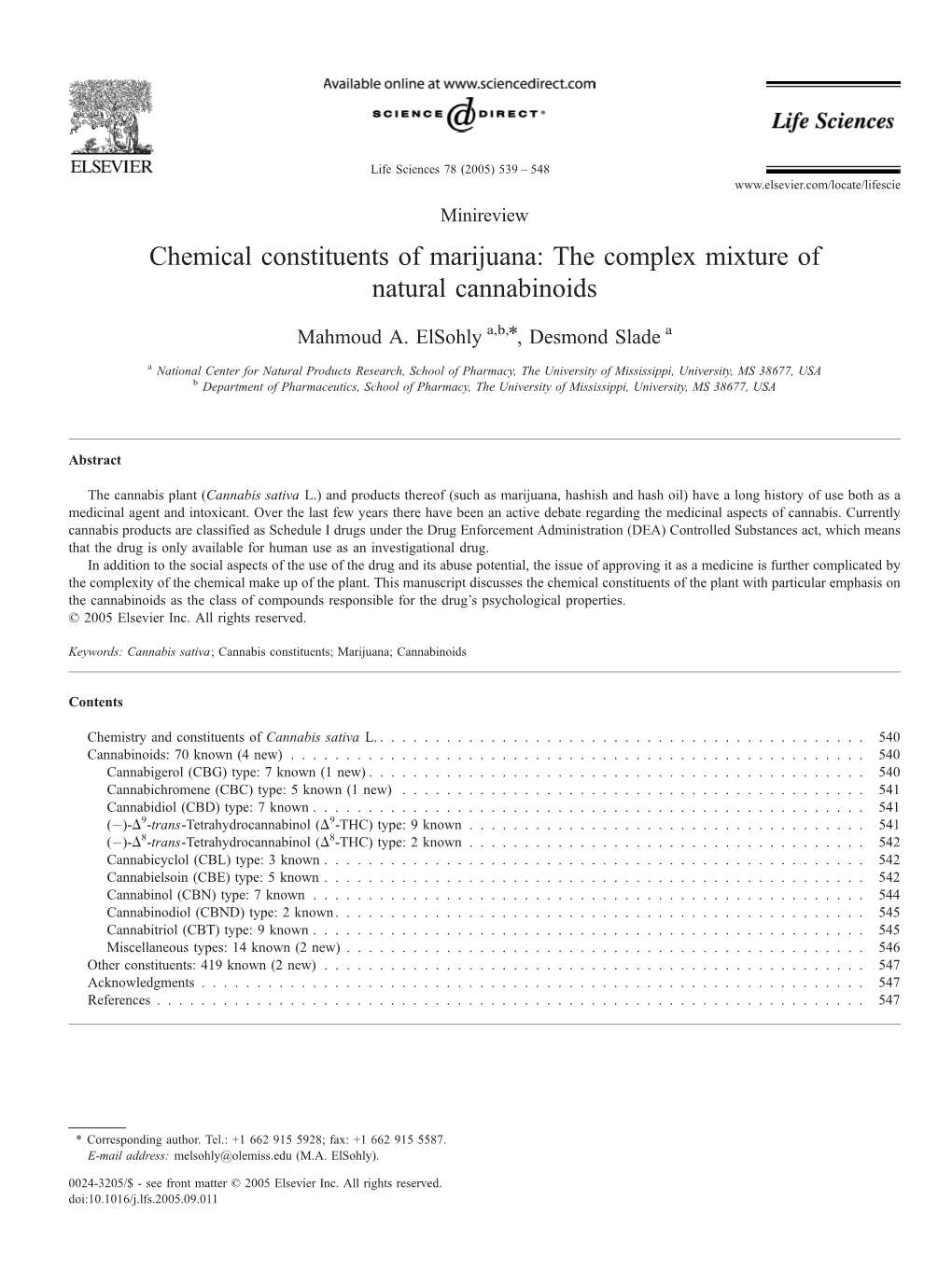 Chemical Constituents of Marijuana: the Complex Mixture of Natural Cannabinoids