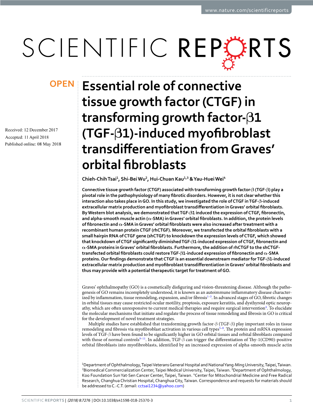 (CTGF) in Transforming Growth Factor-Β1 (TGF-Β1)-Induced Myofibroblast Trans