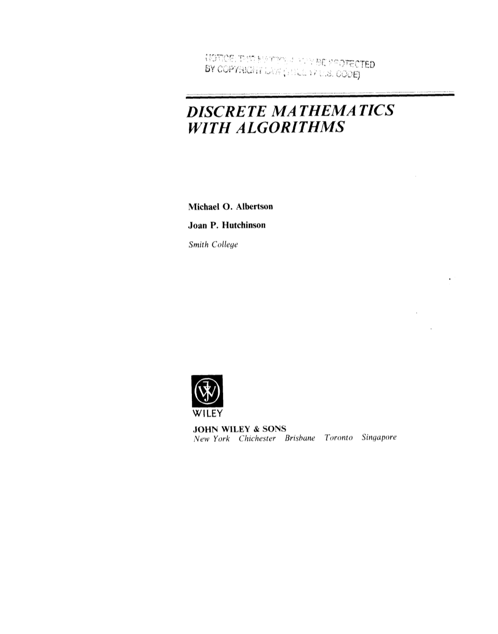 Discrete Mathematics with Algorithms [Albertson