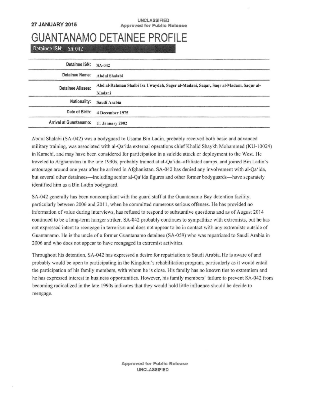 Guantanamo Detainee Profile