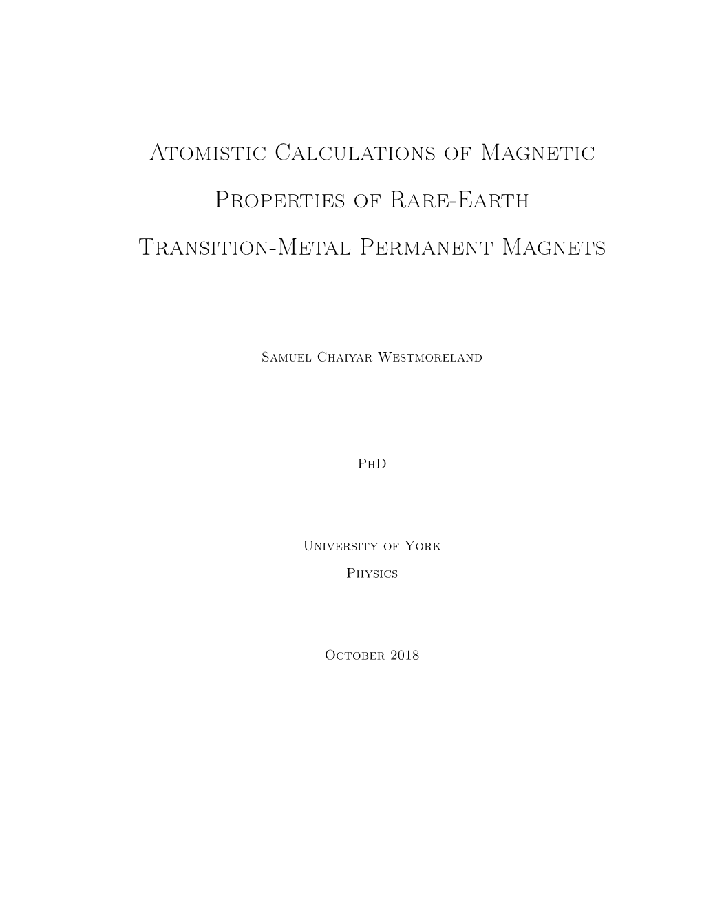 Atomistic Calculations of Magnetic Properties of Rare-Earth Transition-Metal Permanent Magnets