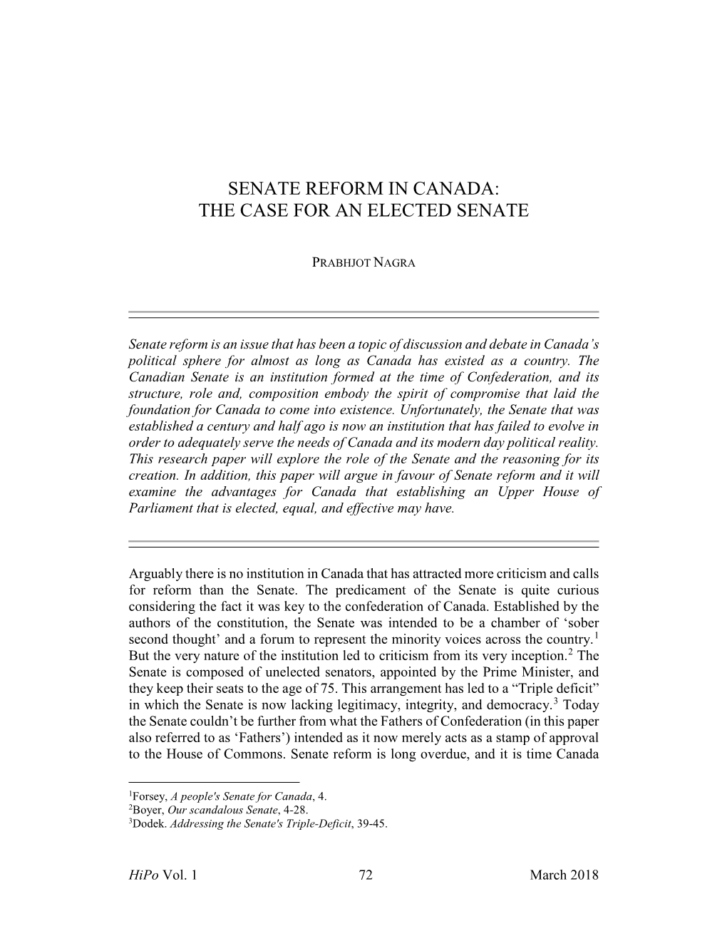 Senate Reform in Canada: the Case for an Elected Senate