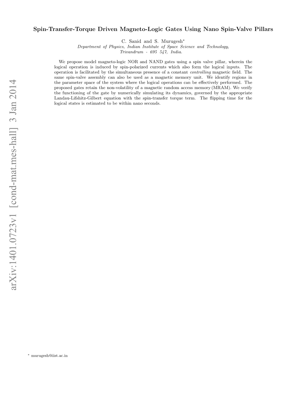 Spin-Transfer-Torque Driven Magneto-Logic Gates Using Nano Spin