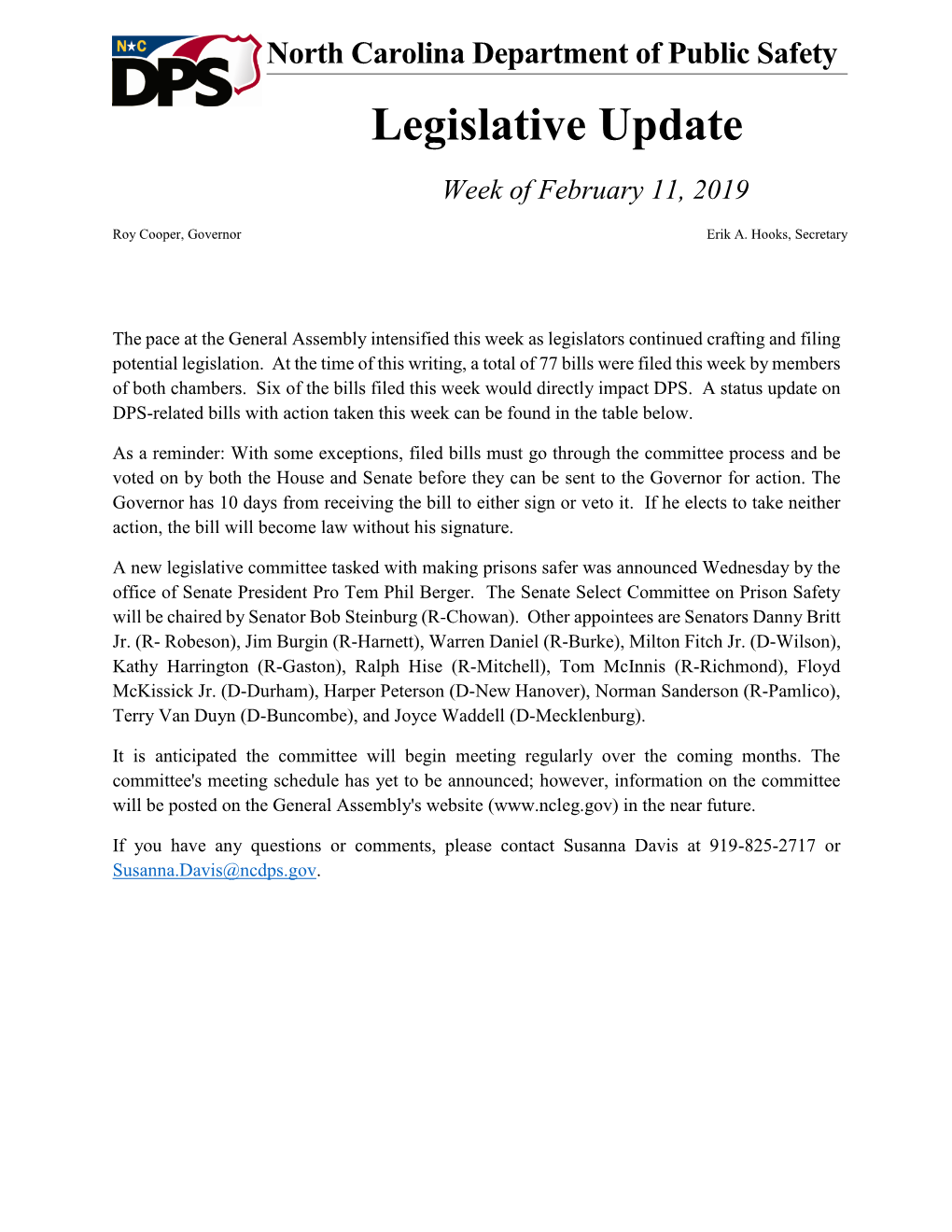 Legislative Update Week of February 11, 2019