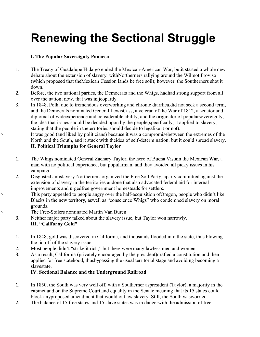 Renewing the Sectional Struggle