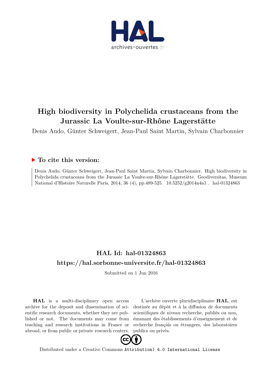 High Biodiversity in Polychelida Crustaceans from the Jurassic La Voulte-Sur-Rhône Lagerstätte
