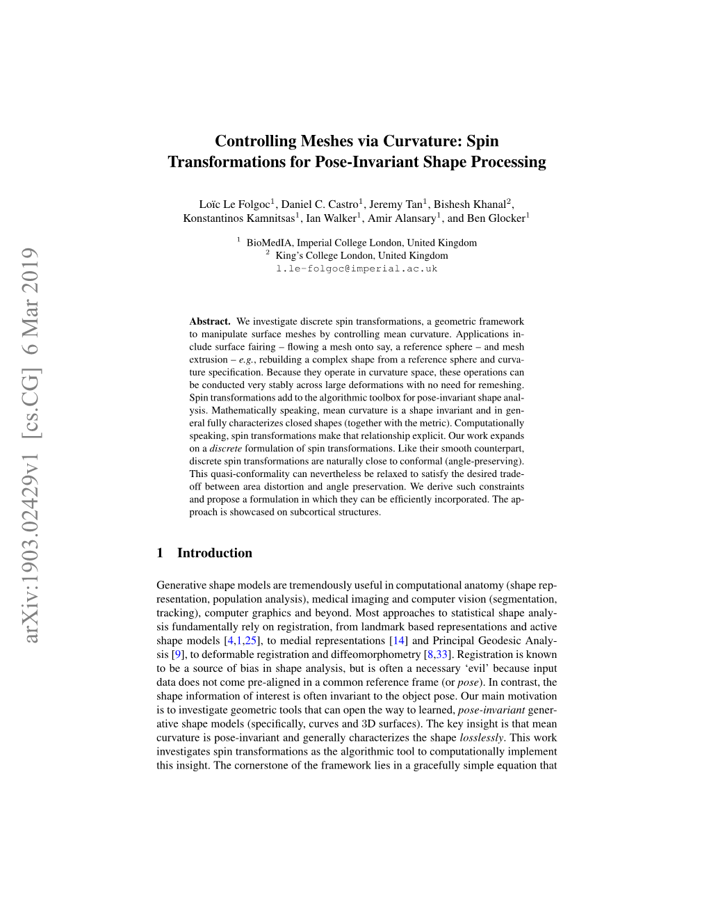 Controlling Meshes Via Curvature: Spin Transformations for Pose-Invariant Shape Processing