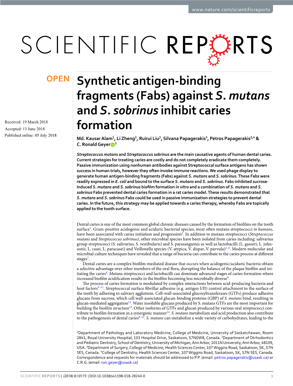 (Fabs) Against S. Mutans and S. Sobrinus Inhibit Caries Formation