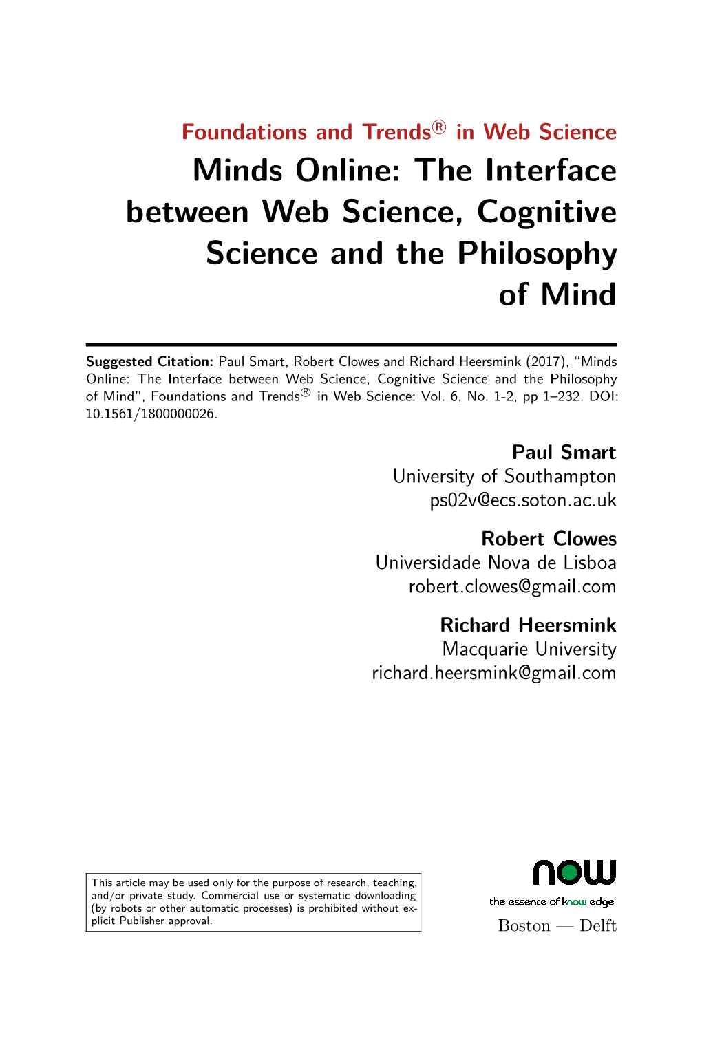 Minds Online: the Interface Between Web Science, Cognitive Science and the Philosophy of Mind