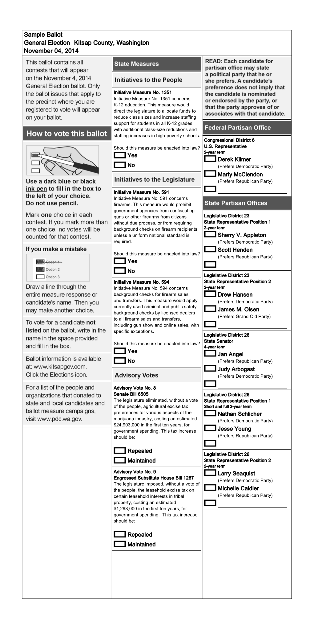 Sample Ballot General Election Kitsap County, Washington November 04, 2014